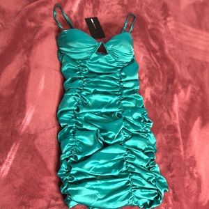 Turquoise satin mini dress